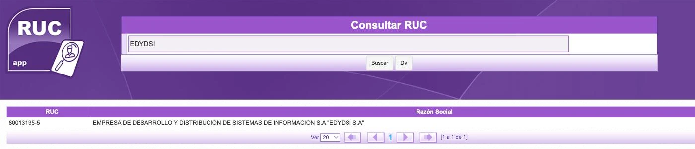 Consulta de un RUC en RUC.app con su razón social